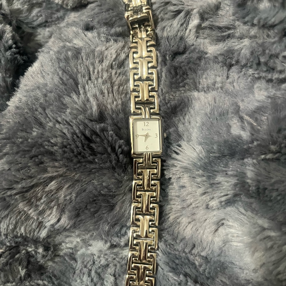 Bulova Silver Watch with Geometric Band